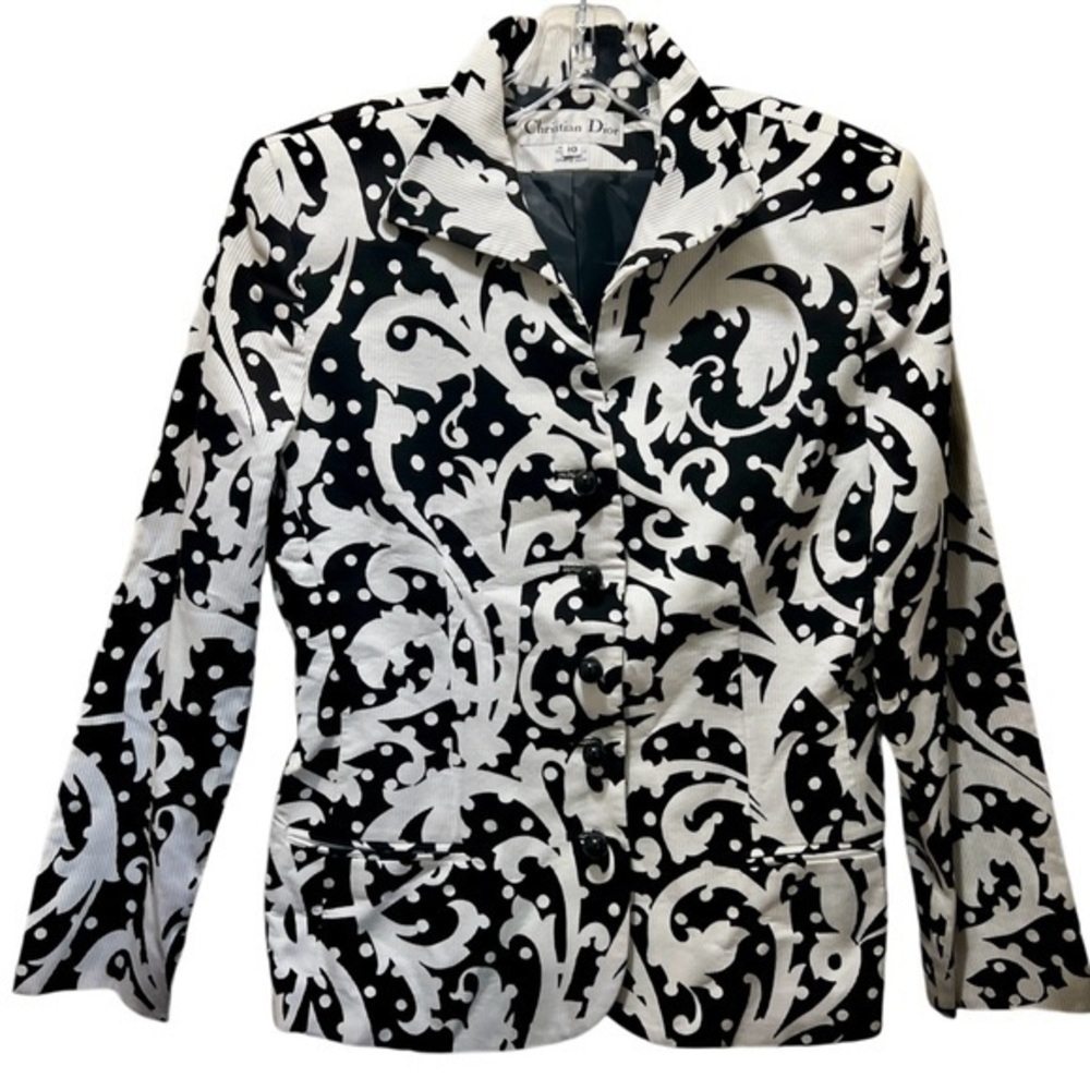 Christian Dior vintage 90’s black white Baroque Scroll Print Blazer jacket 10 - Picture 9 of 9
